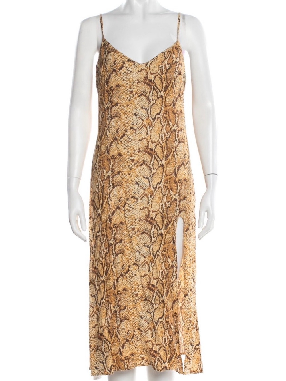 Reformation Snake-Print Midi Slip Dress in Brown